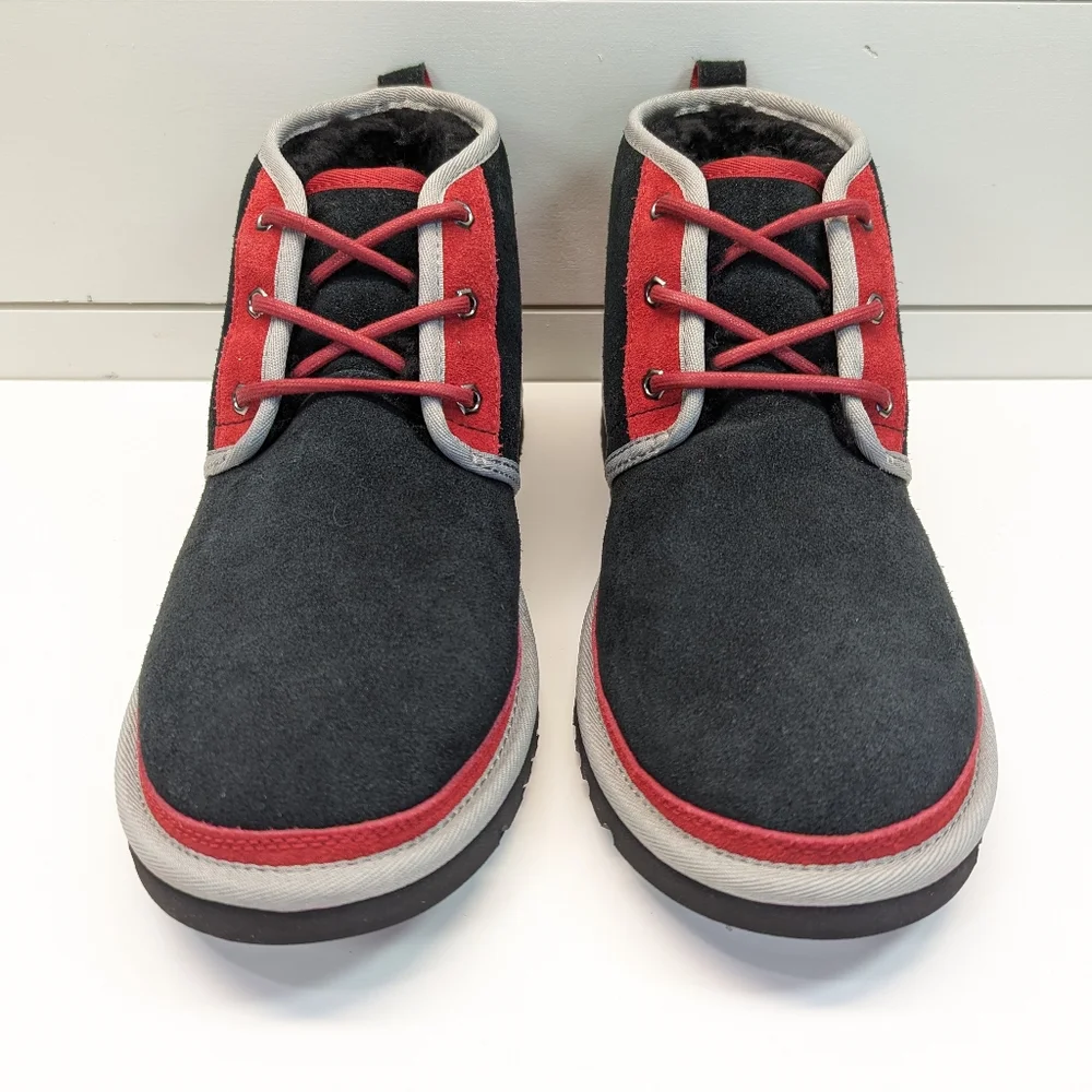UGG NEUMEL Black Red Suede Fur Wool Warm Chukka Ankle Comfy Boots size Men's 10